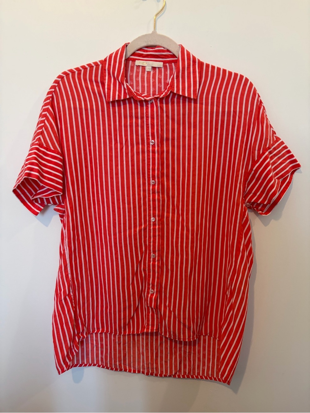 Maje Red Striped Calisia Rayures Textured Button Down Top - 2